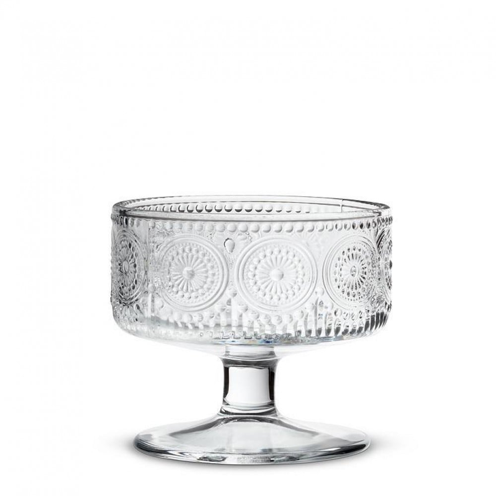 AB-27-BASKIN-808-Q01 Embossed Circles Pedestal Small Bowl, Clear