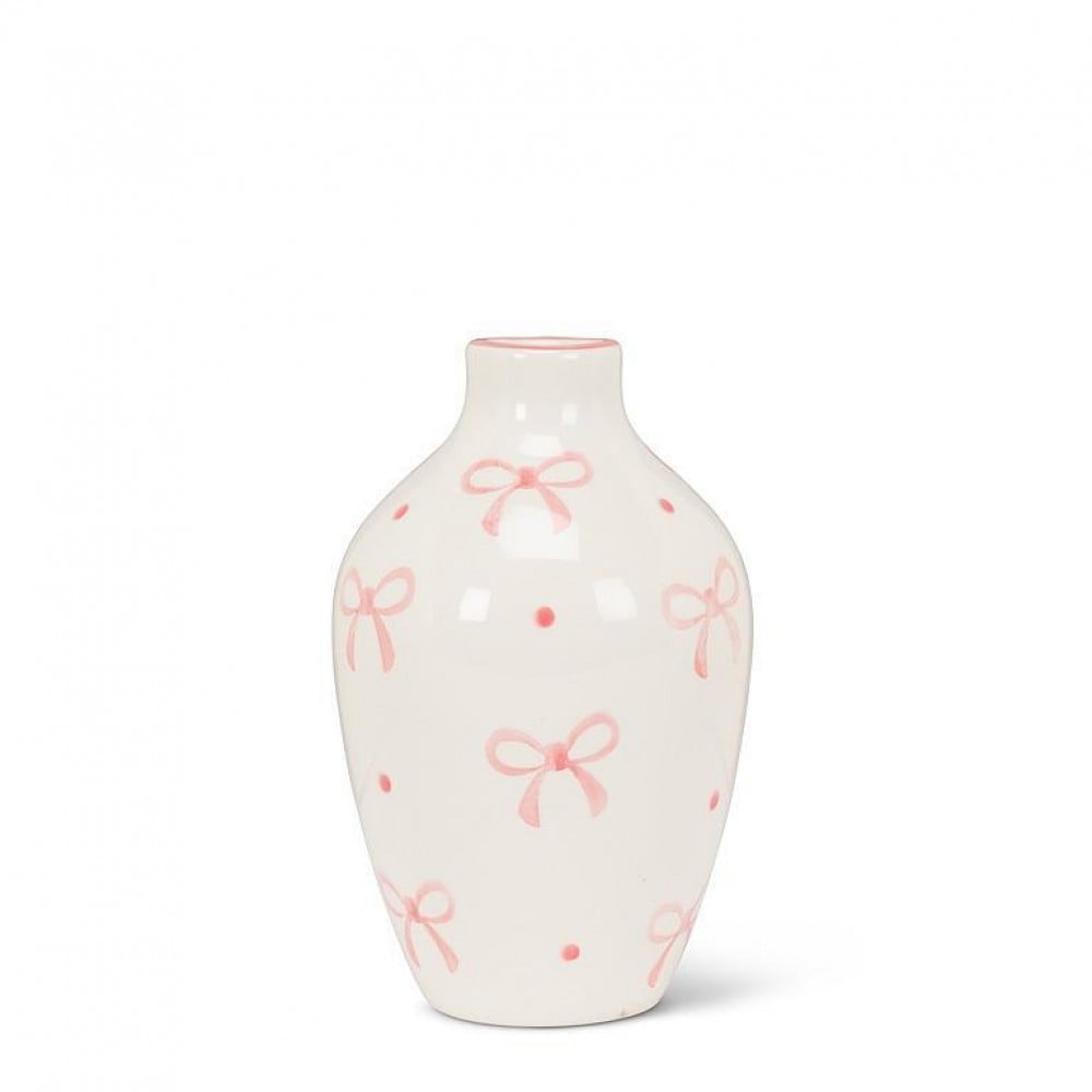 AB-27-BELLE-408-Q01 5.5 in. Medium with Bows Teardrop Vase, Ivory & Pink