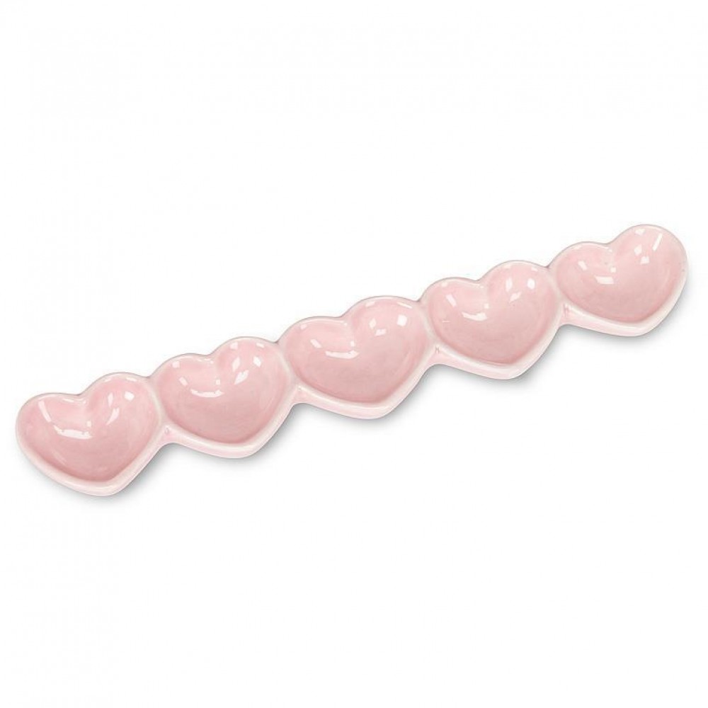AB-27-DARLING-058-Q01 9 in. 5 Hearts Tray, Ivory & Pink