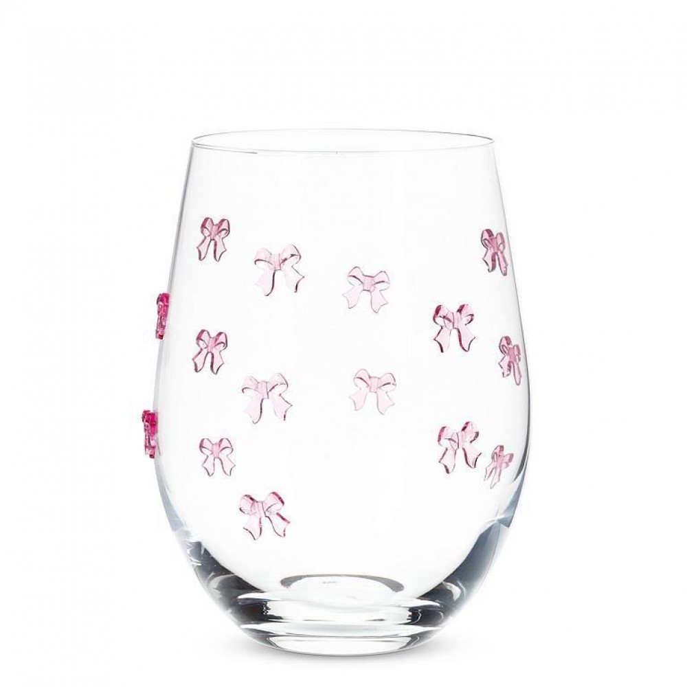 Picture of MDR Trading AB-27-SHIRLEY-SG-Q01 18 oz Stemless with Pink Bows Wine Glass, Clear & Pink
