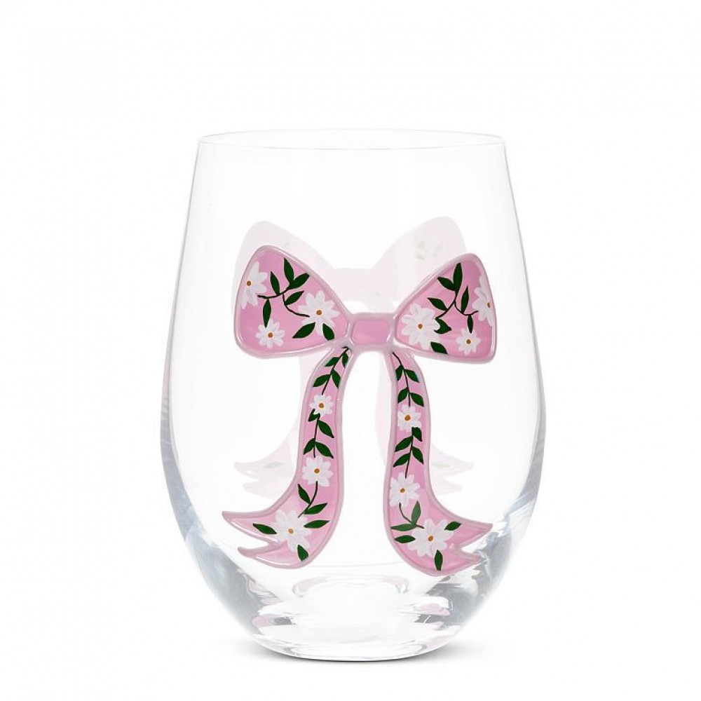 Picture of MDR Trading AB-27-CHINTZ-SG-PNK-Q01 18 oz Stemless with Floral Bow Glass, Clear & Pink
