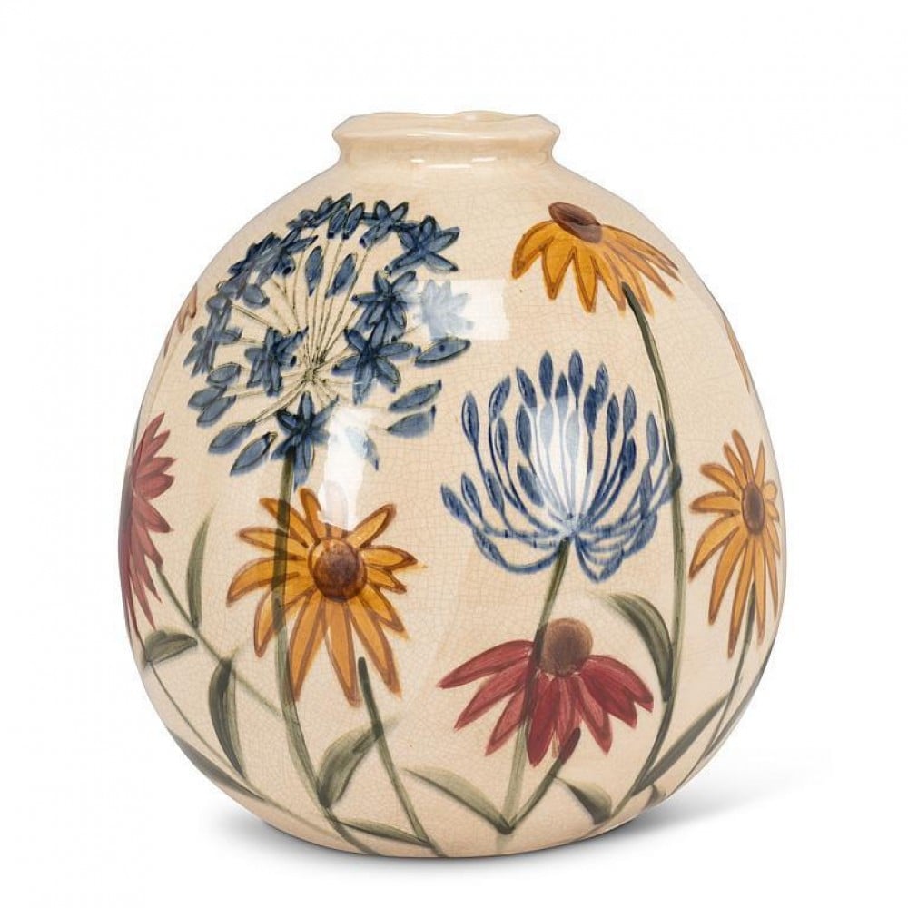 AB-27-UMBRIA-311 9 in. Medium Allium Ball Vase, Ivory & Blue