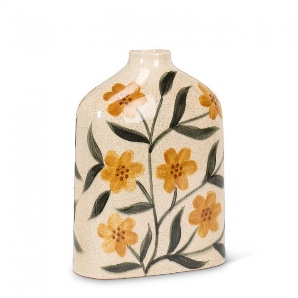 AB-27-UMBRIA-410 9 in. Medium Floral Flat Vase, Ivory & Yellow