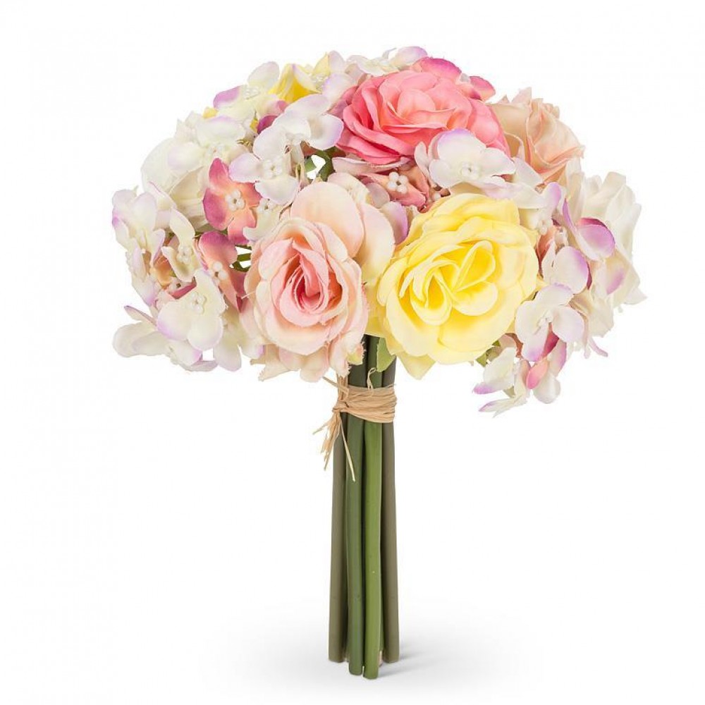 AB-27-BOUQUET-673-MULTI-Q01 8 in. Small Rose & Hydrangea Bouquet Artificial Flowers, Multi Color