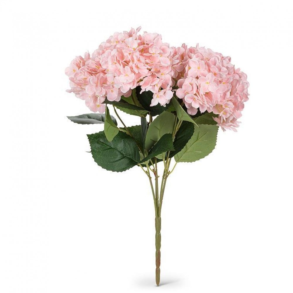 AB-27-GISELLE-260-PNK 18 in. 5 Bloom Real Touch Hydrangea Bouquet Artificial Flowers, Pink & Green