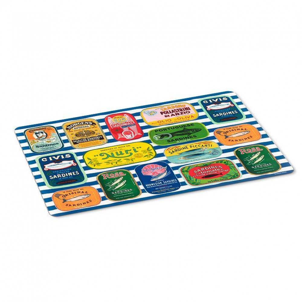 Picture of MDR Trading AB-27-TABLEMAT-SARDINES-Q01 13 x 18 in. Sardine Tins on Stripes Placemat, Blue & Multi Color