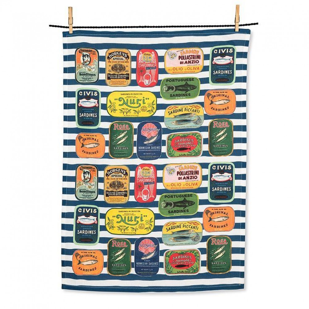 Picture of MDR Trading AB-56-KT-SARDINES 20 x 28 in. Sardine Tins on Stripes Tea Towel, Multi Color