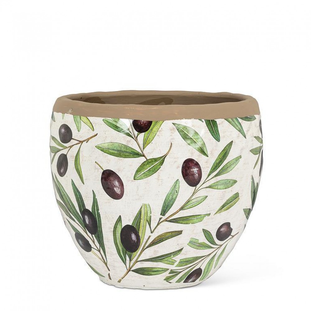 AB-27-TUNISIA-877-MD 7 in. Medium Olive & Branch Planter, Black & Green