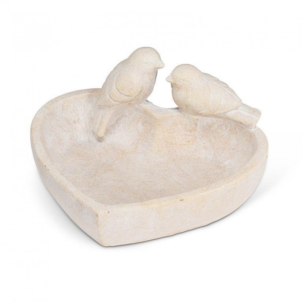 AB-27-LOVEBIRDS-778-MD 7.5 in. Heart with 2 Birds Dish, Ivory