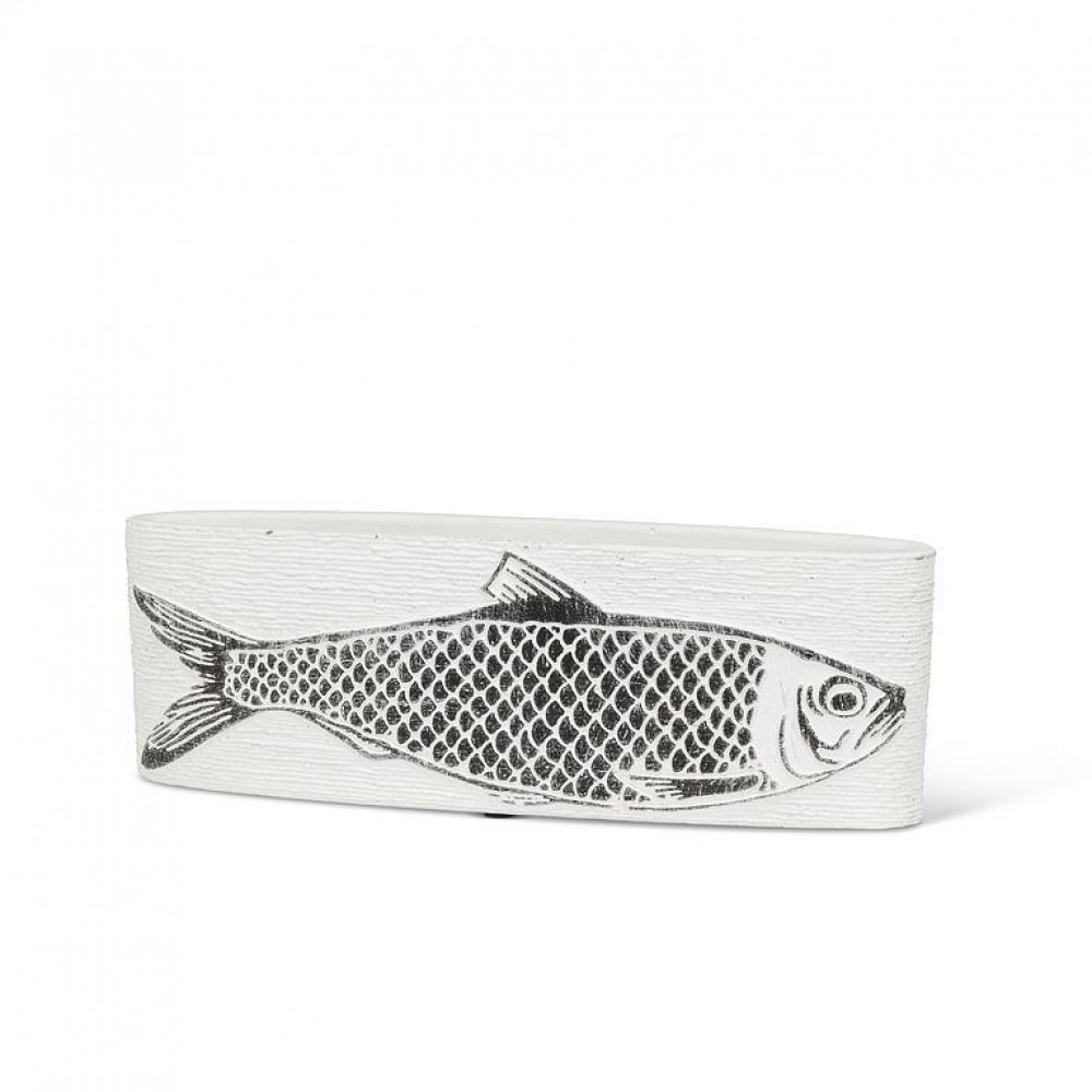 Picture of MDR Trading AB-27-CABALLA-746-SM-Q01 2.5 x 11 in. Small Metallic Fish Oval Platter, White & Black
