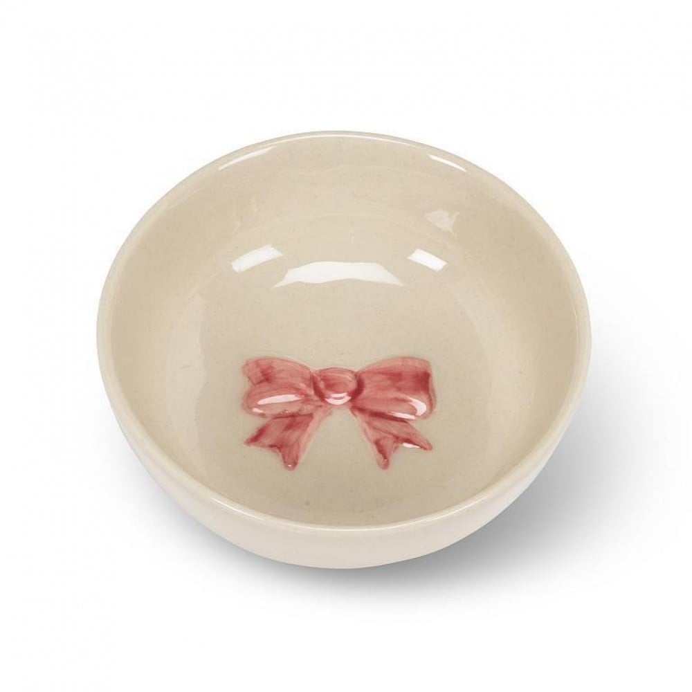 AB-27-SMIDGEN-BOW-Q01 3 in. Small with Bow Dish, Ivory & Pink