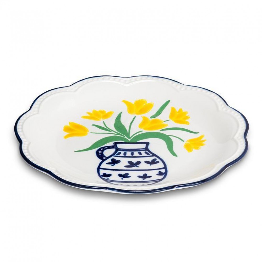 Picture of MDR Trading AB-27-MATISSE-077-YLW-Q01 6 in. Floral in A Vase Small Plate, White & Blue