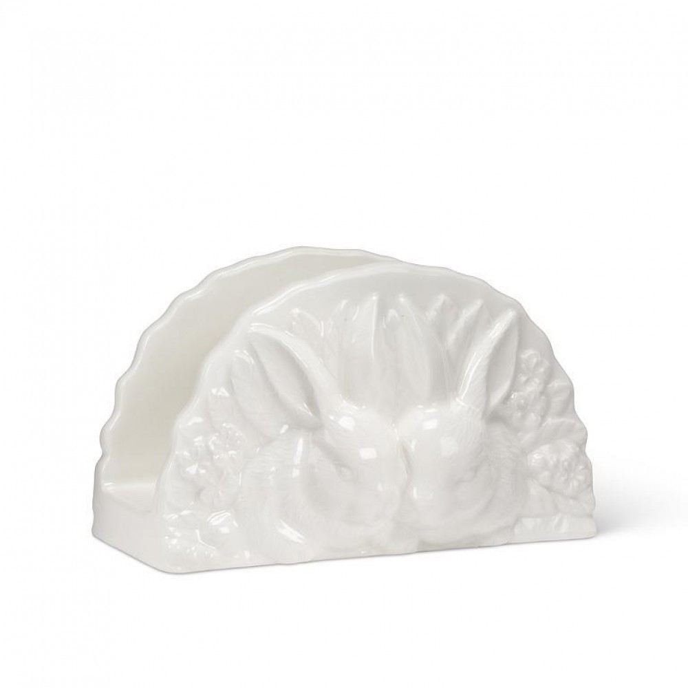 Picture of MDR Trading AB-27-BUNNYPATCH 5.5 in. Rabbit Pair Napkin Holder, White