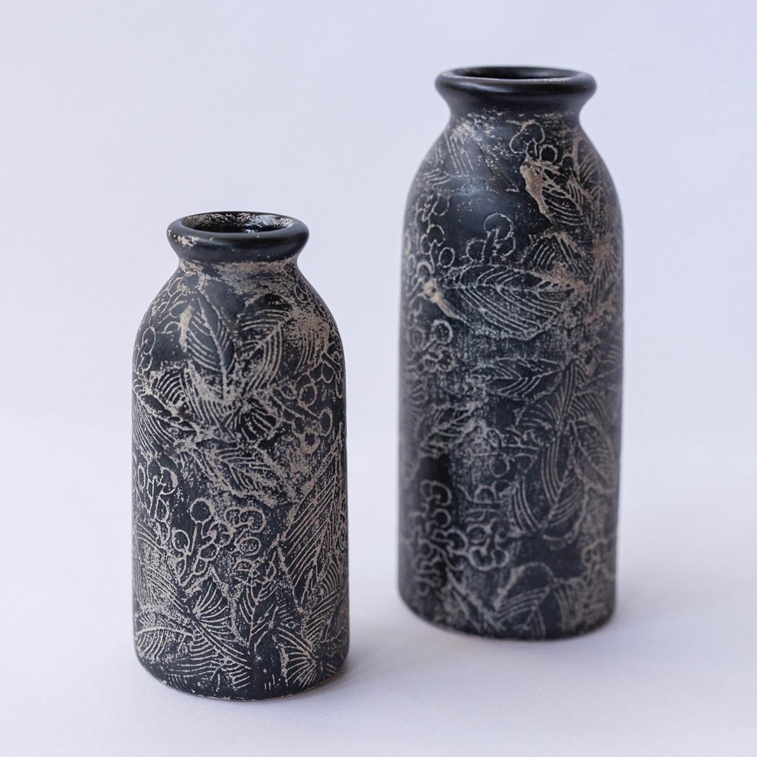 FP-ECX-192 Set Of 2 Cylinder With Lip And Soft Floral Etched Pattern Vase