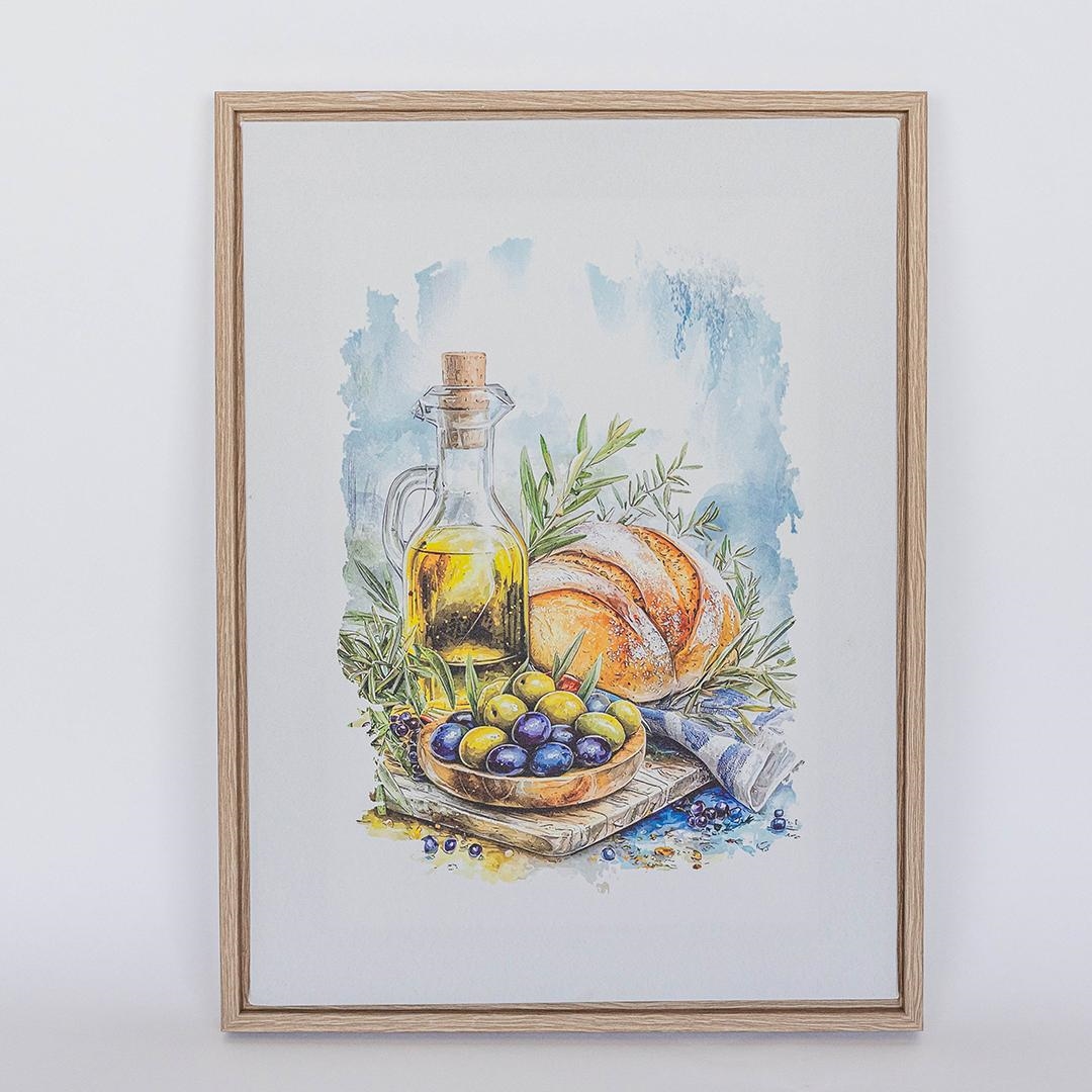 FP-XIN-138 Picnic Of Bread And Olives Canvas Print Framed Artwork
