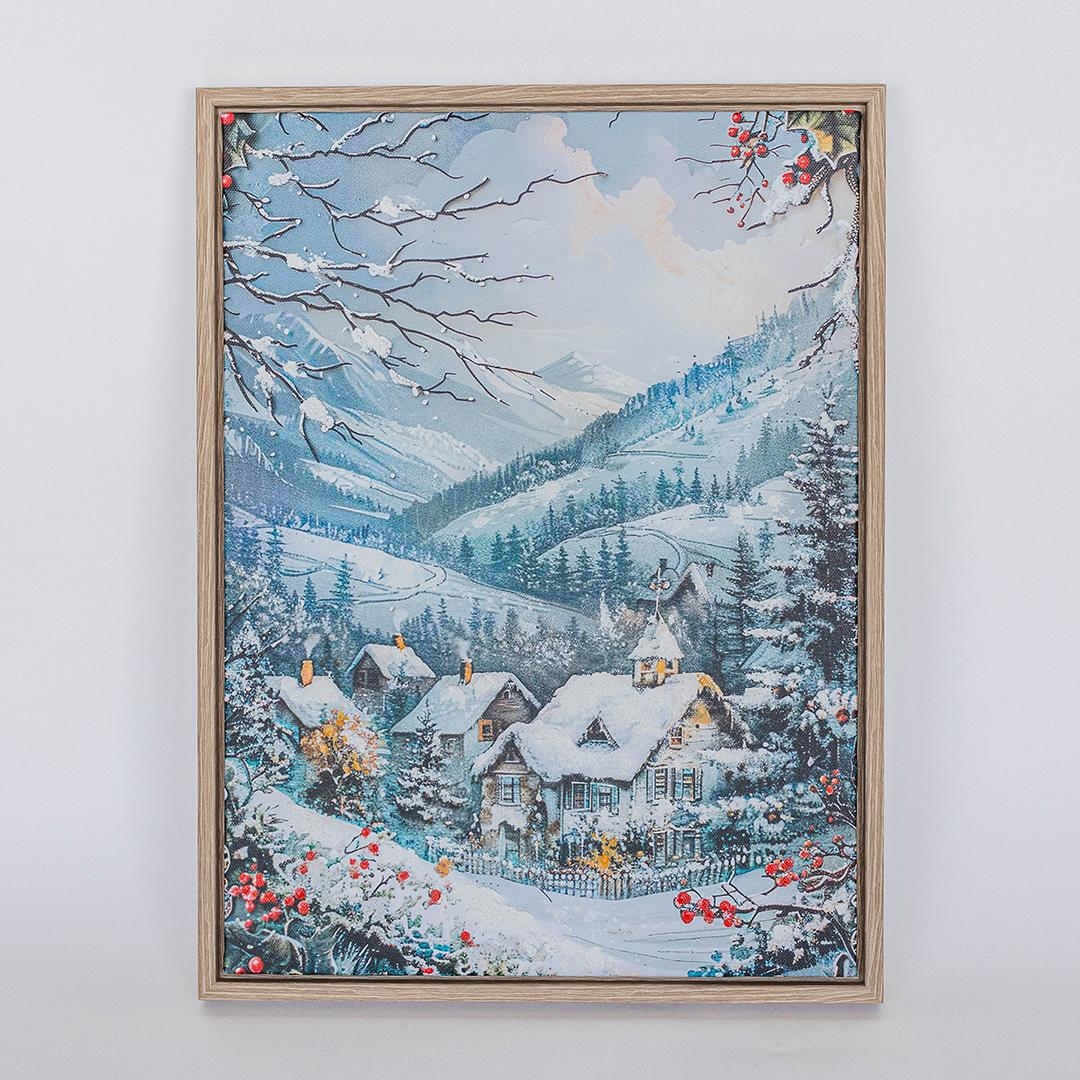 FP-XIN-147 Village And Mountains Winter Scene Framed Canvas Print Artwork