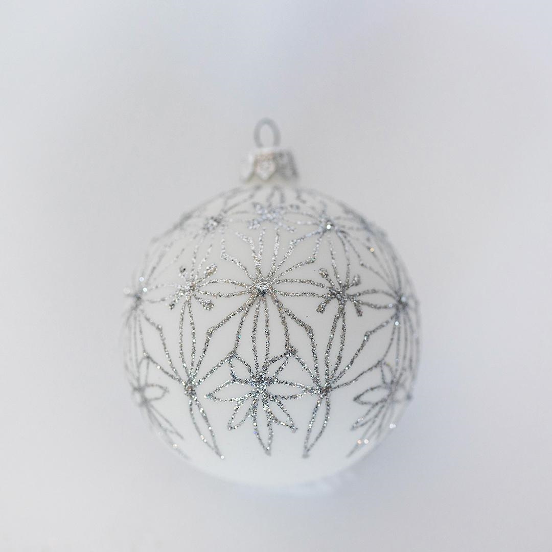 FP-RBL-003 Sparkly Silver Pattern On White Ball Ornament