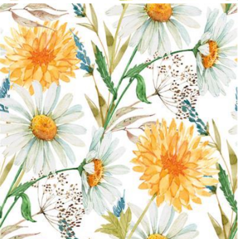FP-PMK-038 Set Of 20 White Daisies And Golden-Orange Blooms Napkins