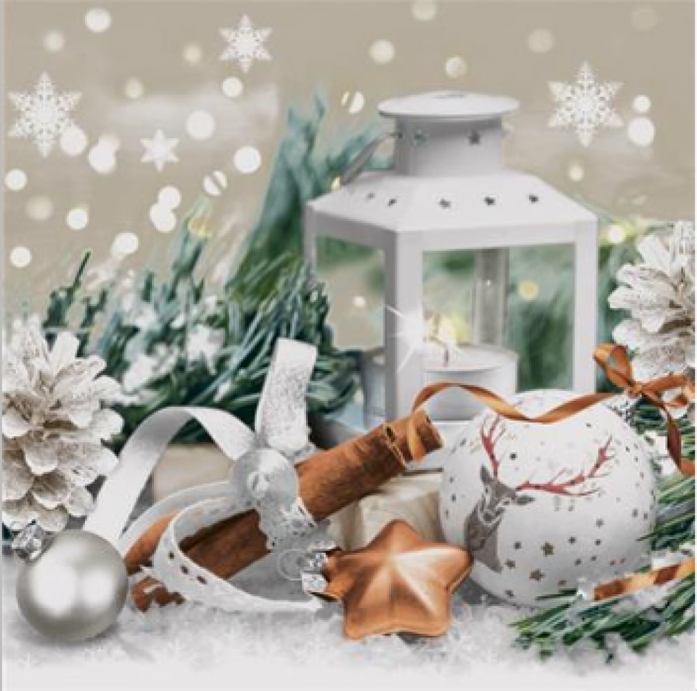 FP-PMK-049 Set Of 20 Lantern And Christmas Items Pattern Napkins