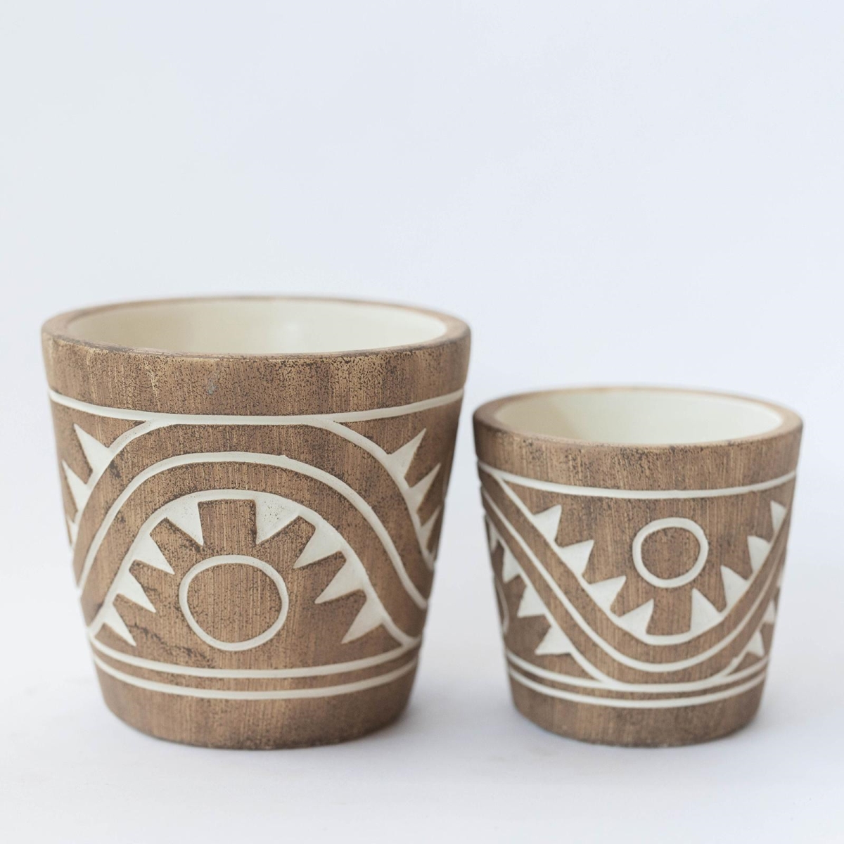FP-CNP-366 Set Of 2 Geometric Patterned Flower Pots Planters