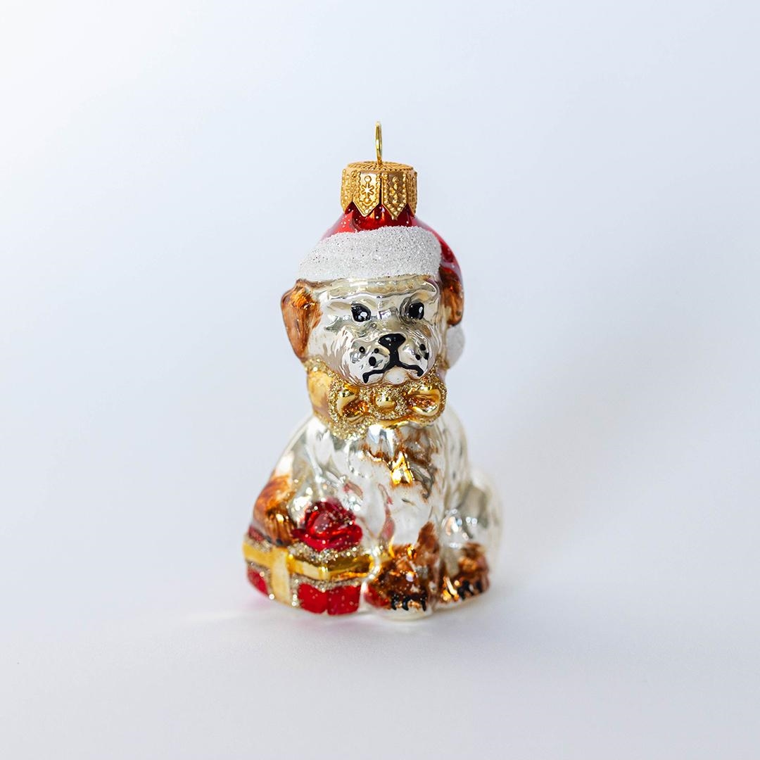 FP-RBL-041 Puppy Wearing A Hat With Gifts Ornament