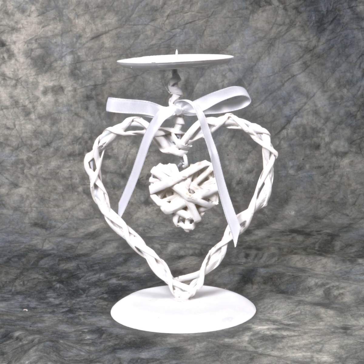 FP-MAC-030-W Willow Heart Within A Heart Shape Pillar Candle Holder