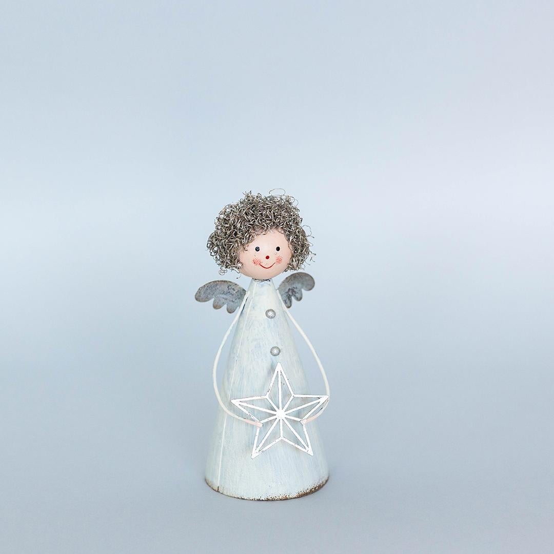 FP-HUS-596 Curly Haired Angel Holding A Star Figurine