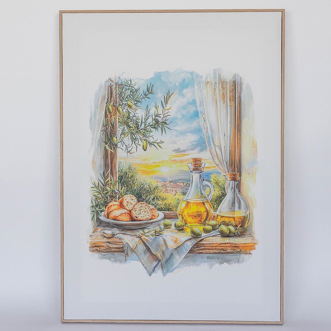 FP-XIN-143 Breakfast At A Greek Window Canvas Print Framed Artwork