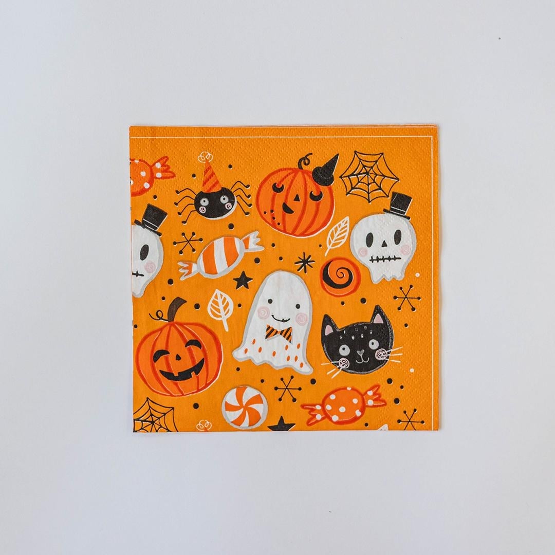 FP-PMK-009 Set Of 20 Cute Pumpkins- Ghosts- Black Cats- Skulls- And Candy Patterned Napkins