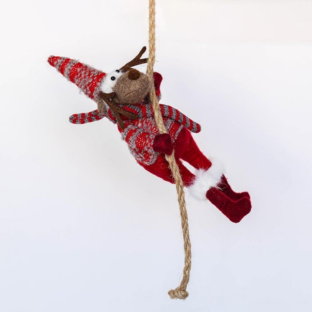 FP-MHC108 Reindeer In Red Boots Climbing A Rope Decoration