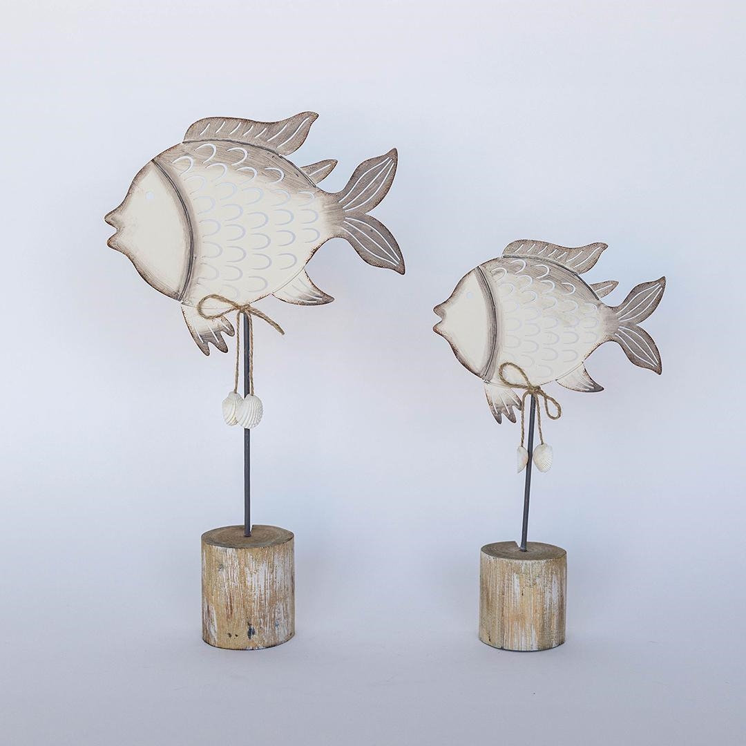 FP-HUS-615 Set Of 2 Fish With Seashells On A Post Figurines