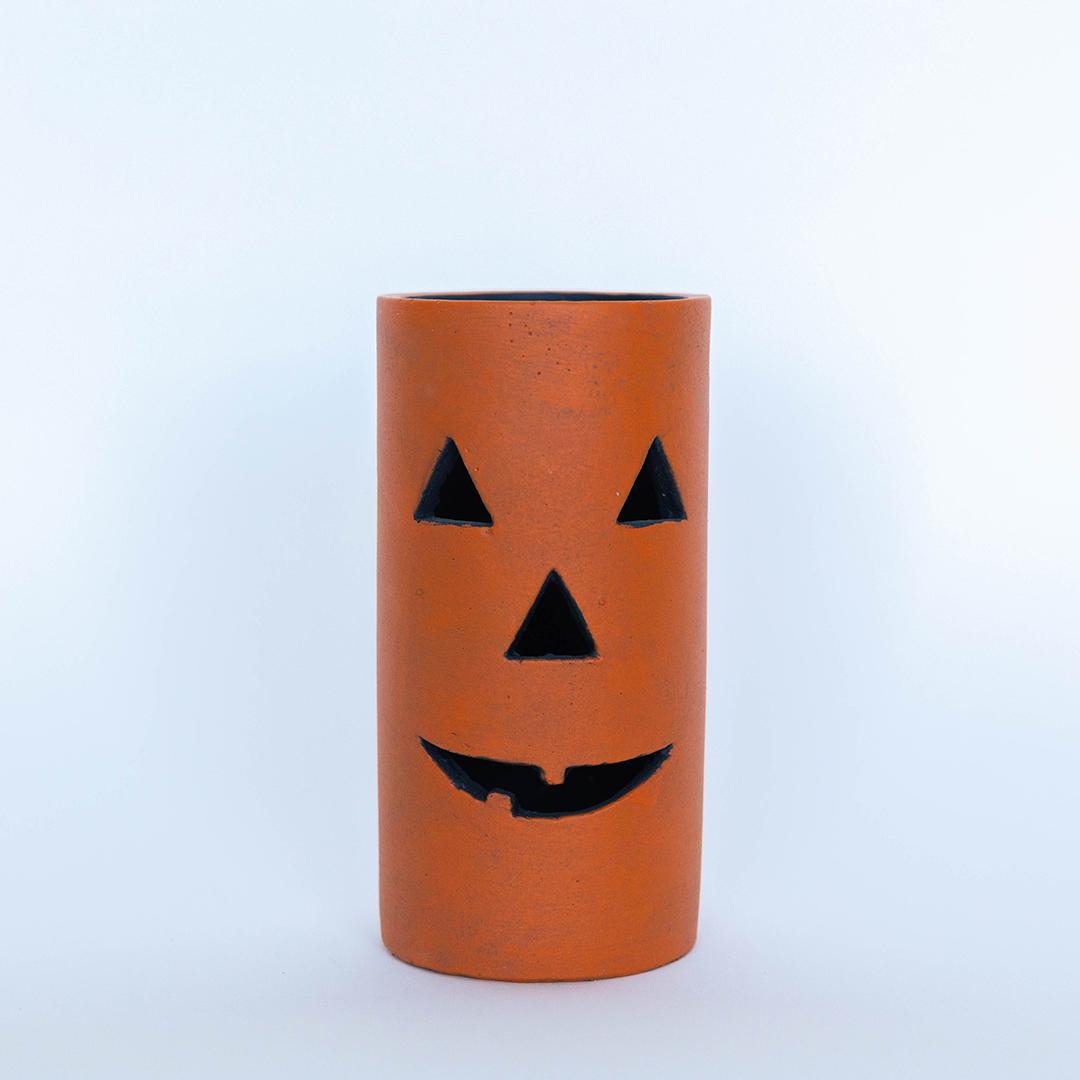 FP-CNP-391-O Cylinder Shape With Pumpkin Face Candle Holder