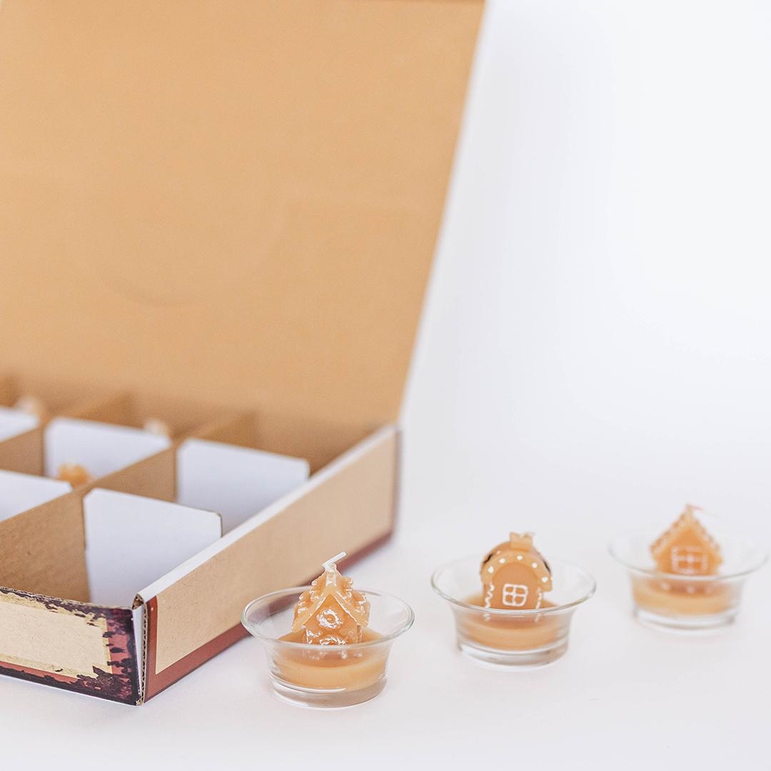 FP-DOU2401 Set Of 12 Three Assorted Styles Of Gingerbread Houses Candles