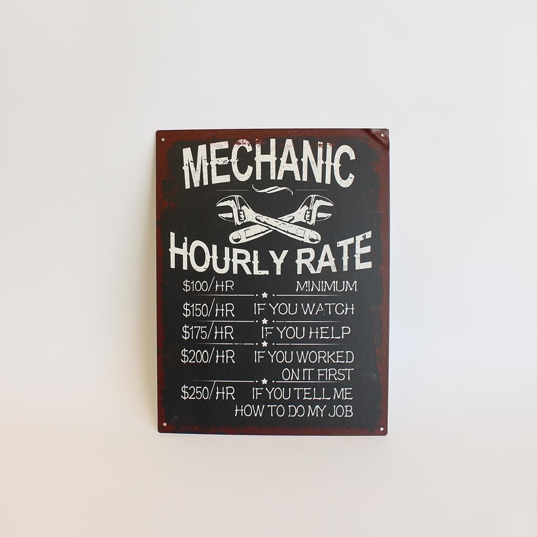 FP-MIN-531 Mechanic Hourly Rate Chart With Humourous Text Sign