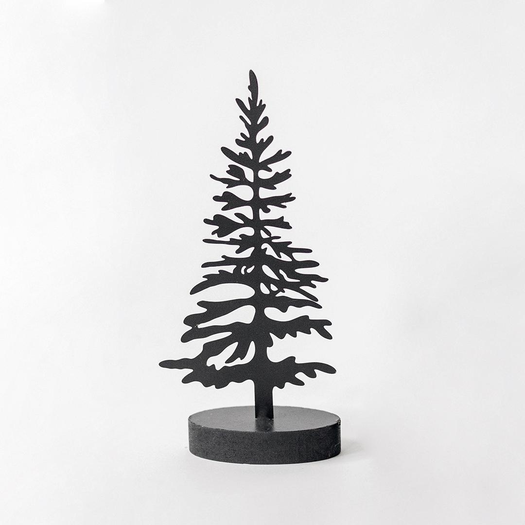 FP-HUS-590 Simple Black Silhouette Pine Tree Figurine