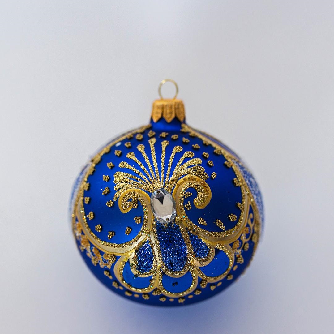 FP-RBL-017 Gold Pattern With Clear Bead Ball Ornament