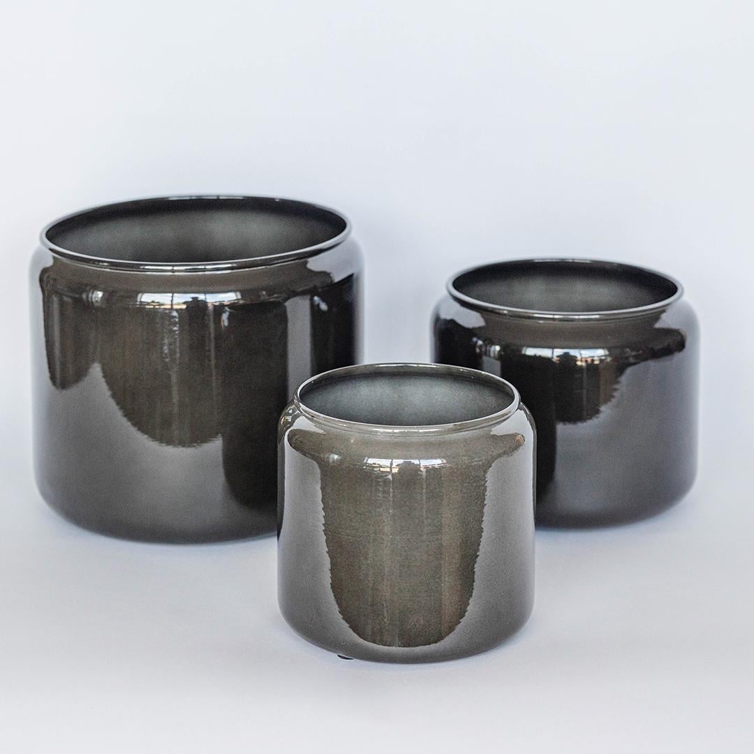 FP-UDIE-001 Set Of 3 Anthracite Shiny Cylinder Planters