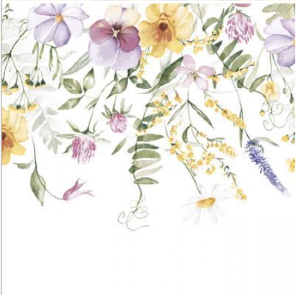 FP-PMK-015 Set Of 20 Vibrant Spring Meadow Design Featuring Yellow Daffodils- Purple Blooms- And Buzzing Bees Napkins