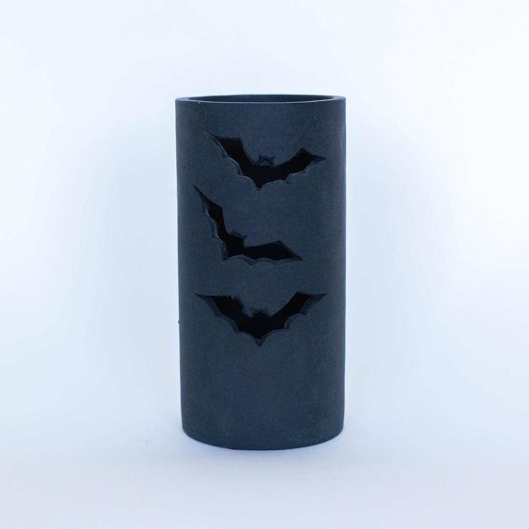 FP-CNP-391-B Cylinder Shape With Cut Out Bats Candle Holder
