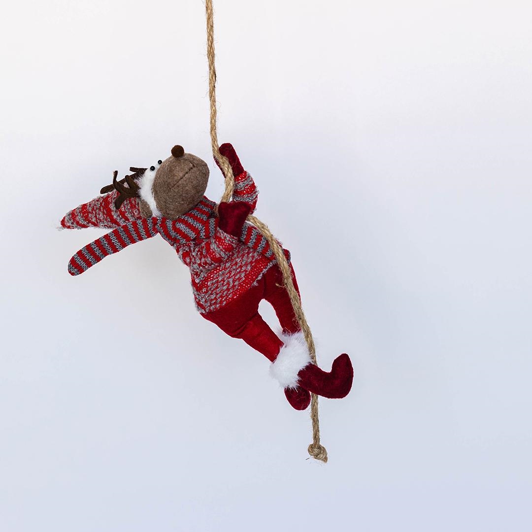 FP-MHC109 Reindeer In Red Boots Climbing A Rope Decoration
