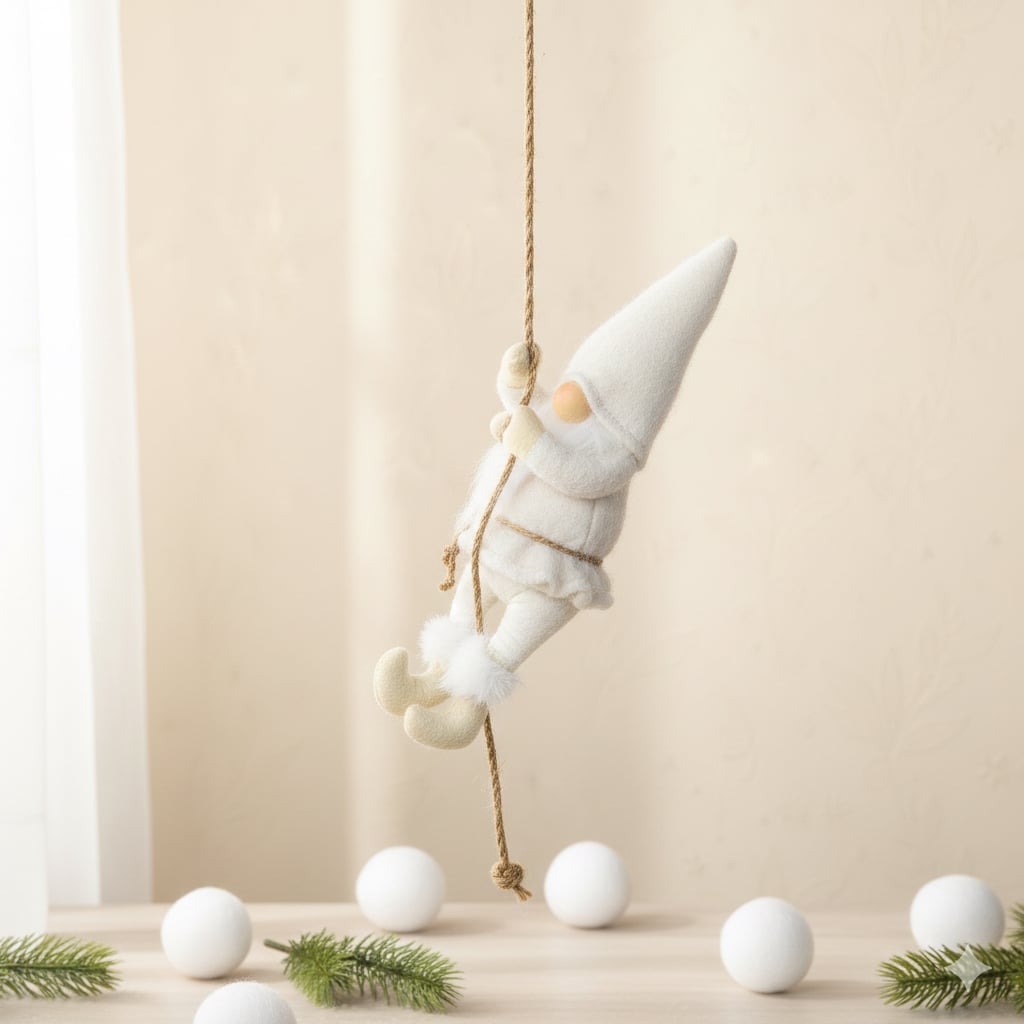 FP-MHC113 Gnome In Winter White Climbing A Rope Decoration