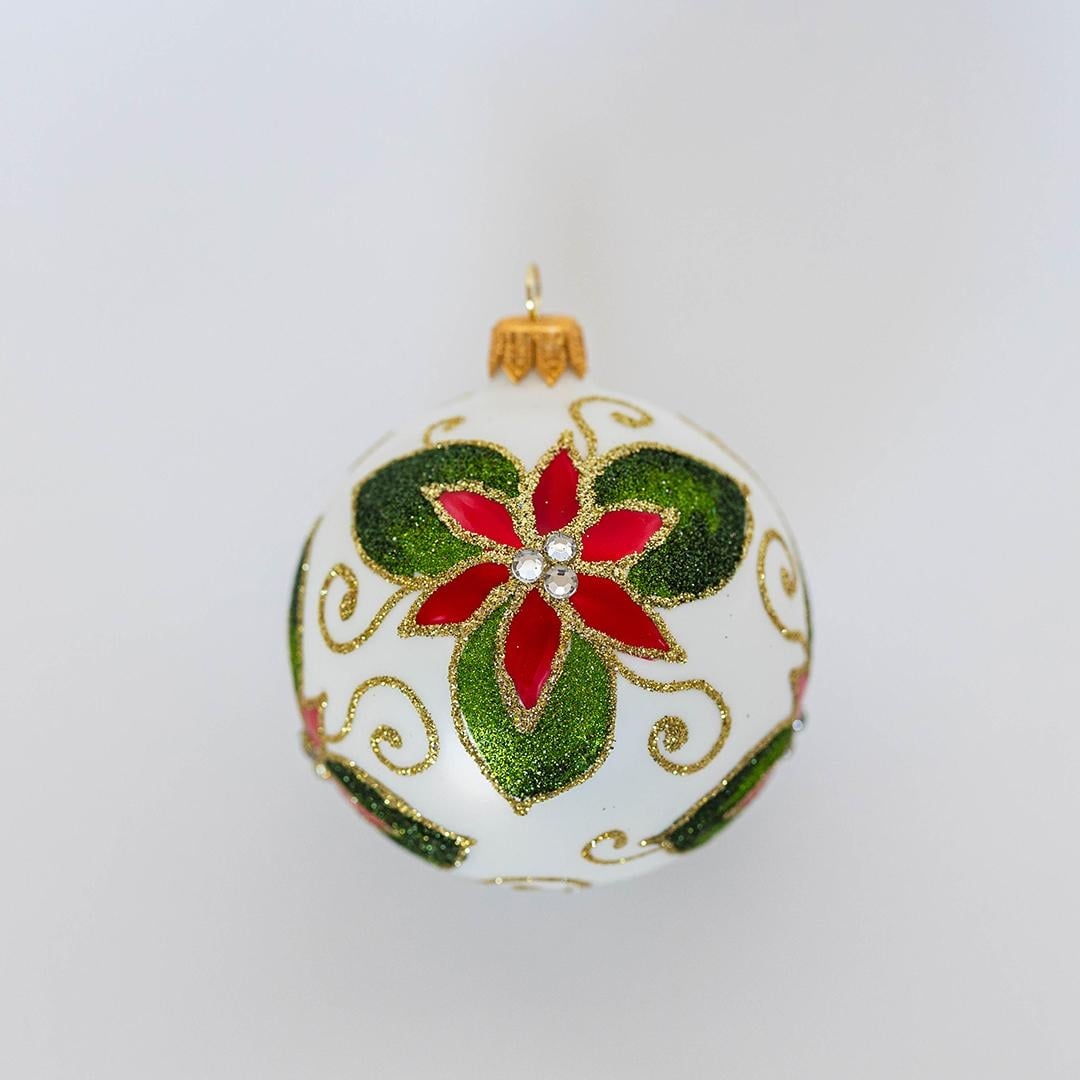 FP-RBL-031 Poinsettia And Leaves Pattern Ball Ornament