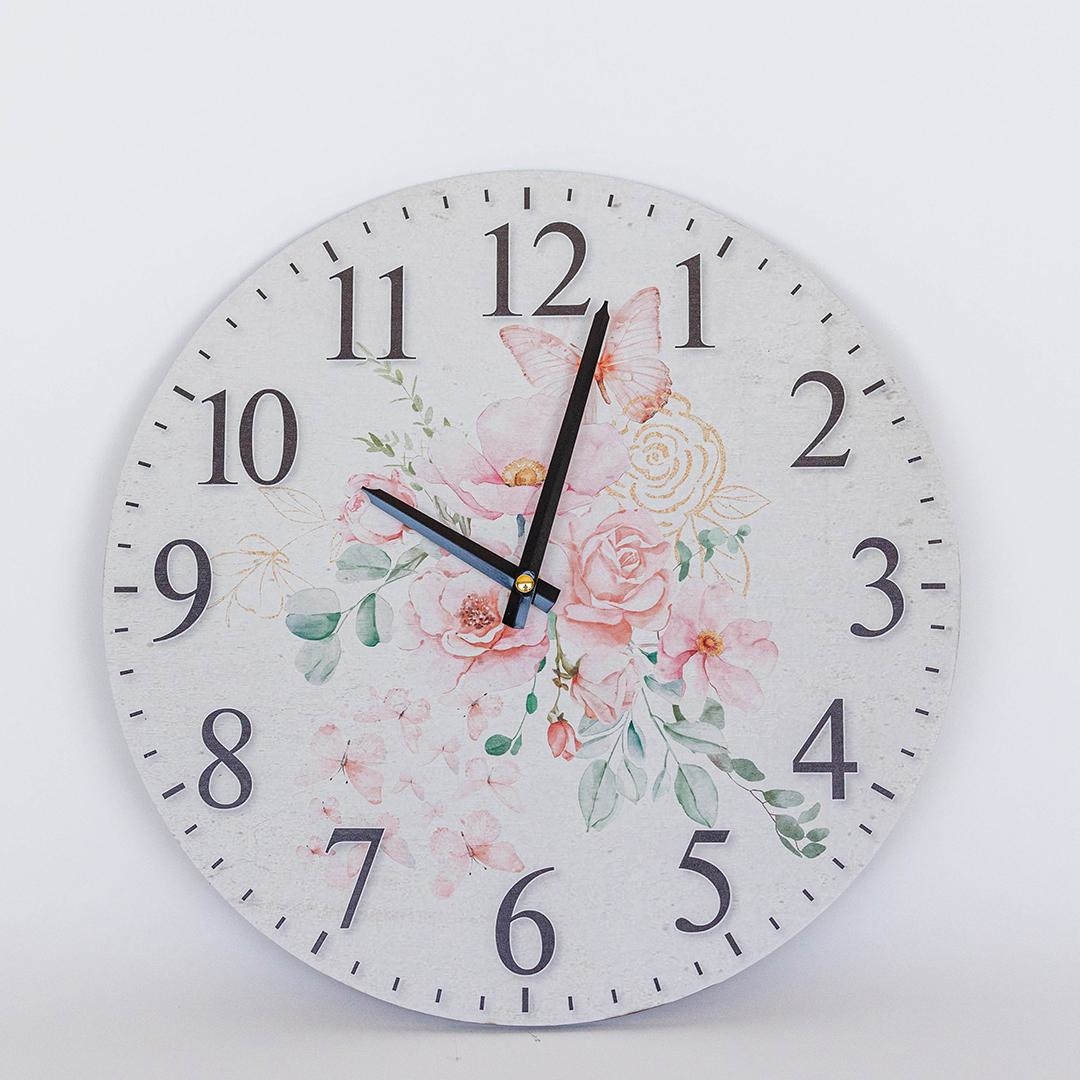 FP-MIN-481 Pink Flowers Pattern Wall Clock
