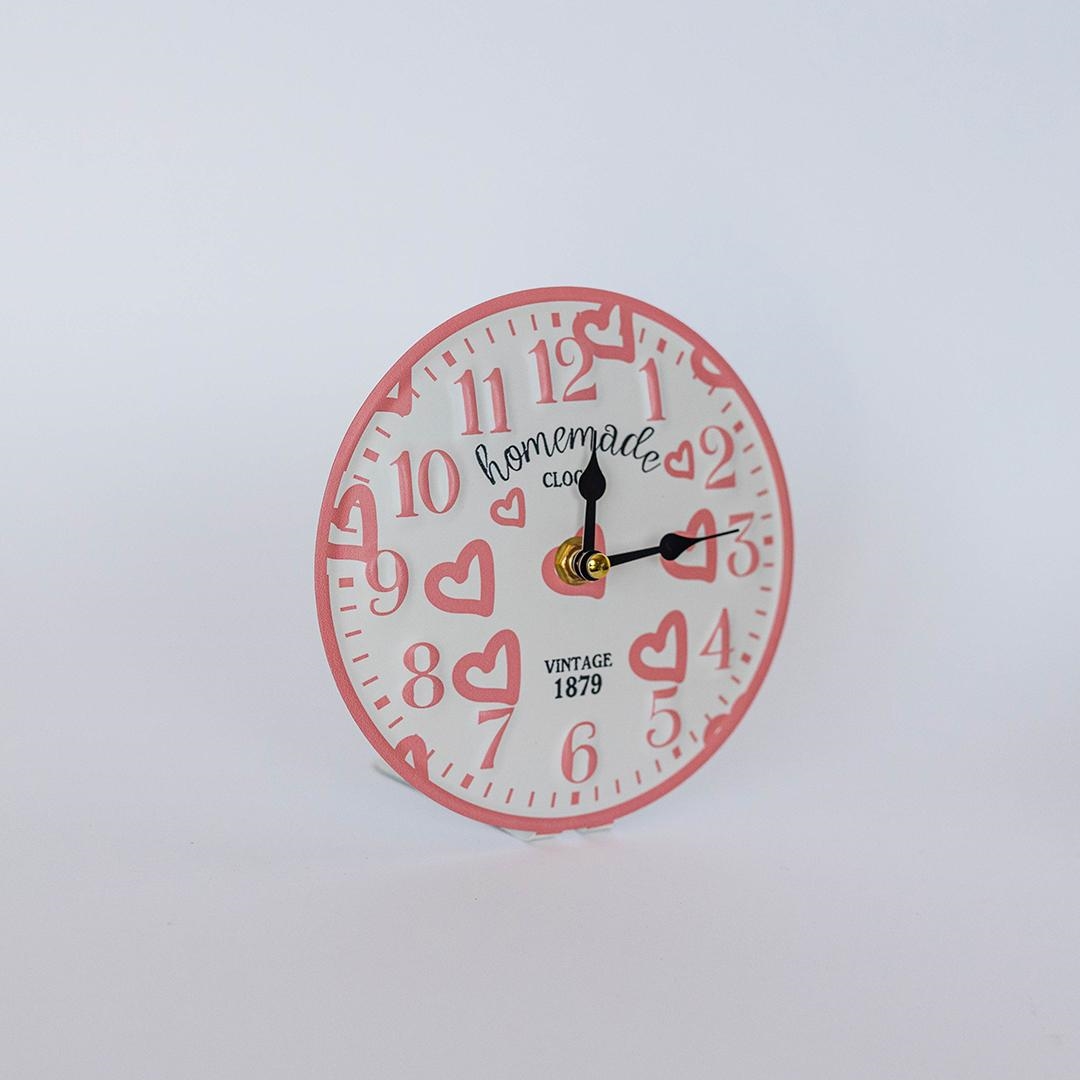 FP-MIN-429 Pink Hearts On White Table Clock