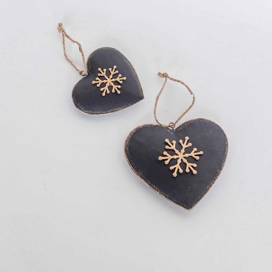 FP-HUS-672 Set Of 2 Hearts With Snowflakes Ornaments