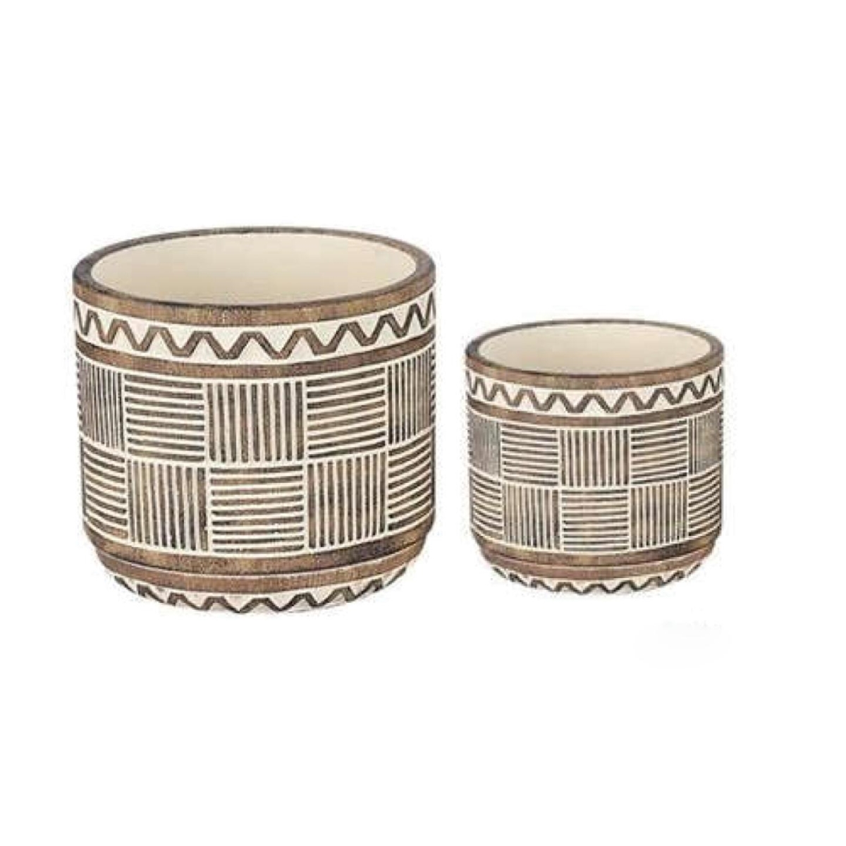 FP-CNP-424 Set Of 2 Lines And Zig Zag Pattern Flower Pots Planters