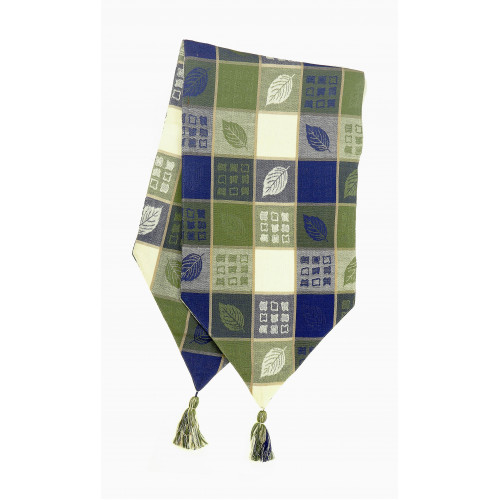 13 x 72 in. Ribbed Table Runner with Tassels, Green Leaf Harvest