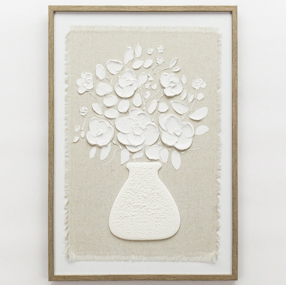 FP-XIN-121 Flowers In A Vase On Linen Framed Artwork