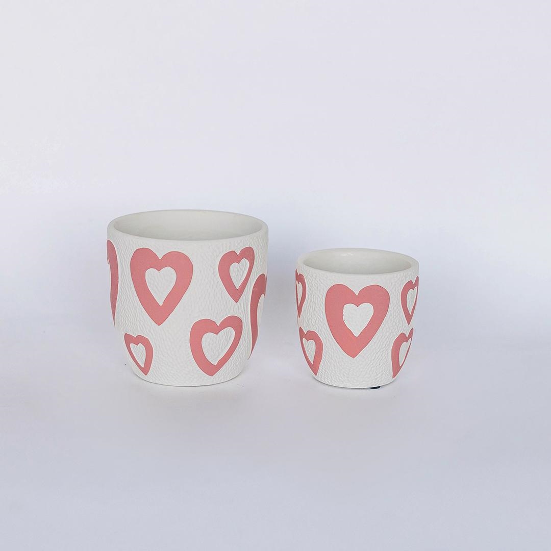 FP-CNP-416 Set Of 2 Heart Print Flower Pots Planters