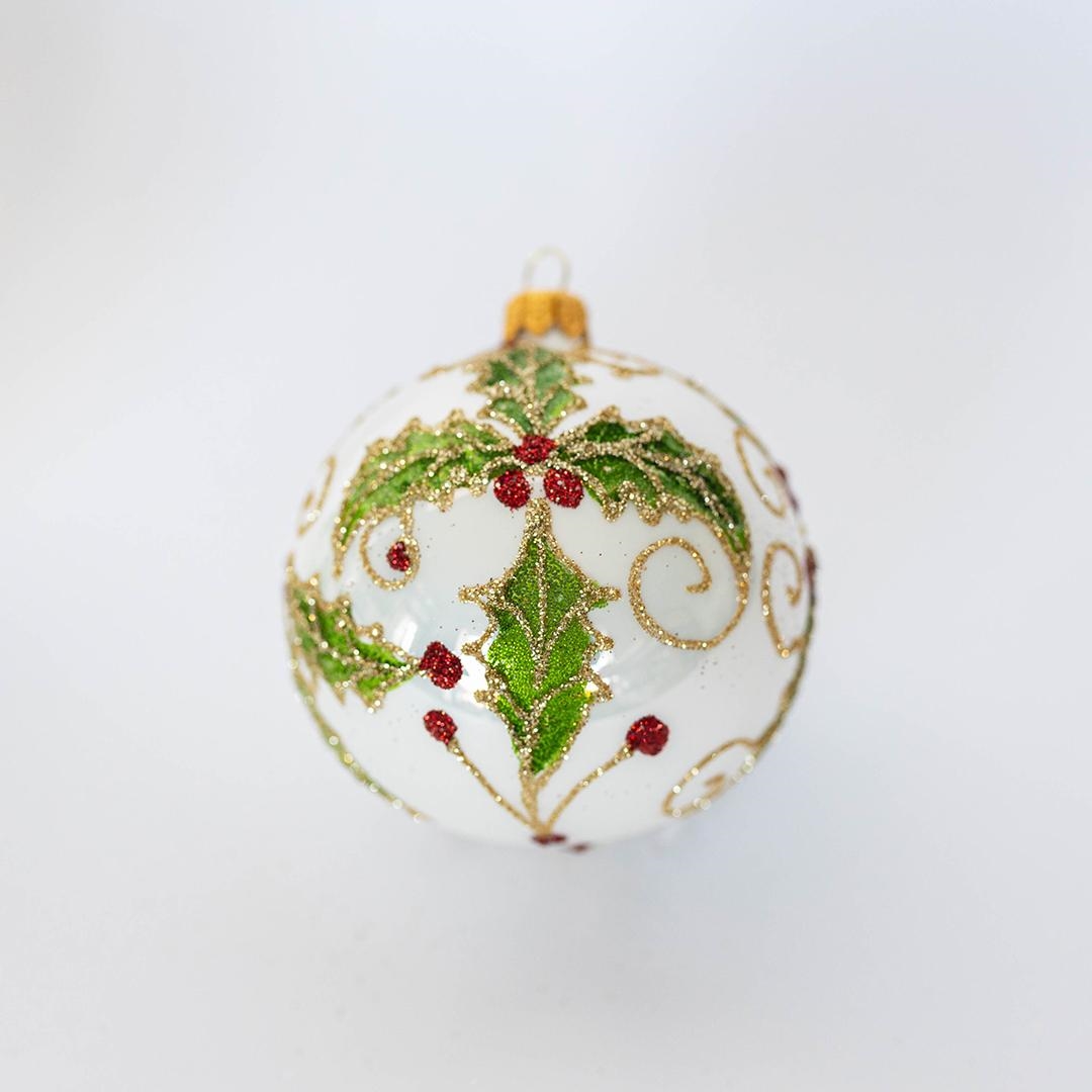 FP-RBL-030 Holly Leaves And Berries Pattern Ball Ornament